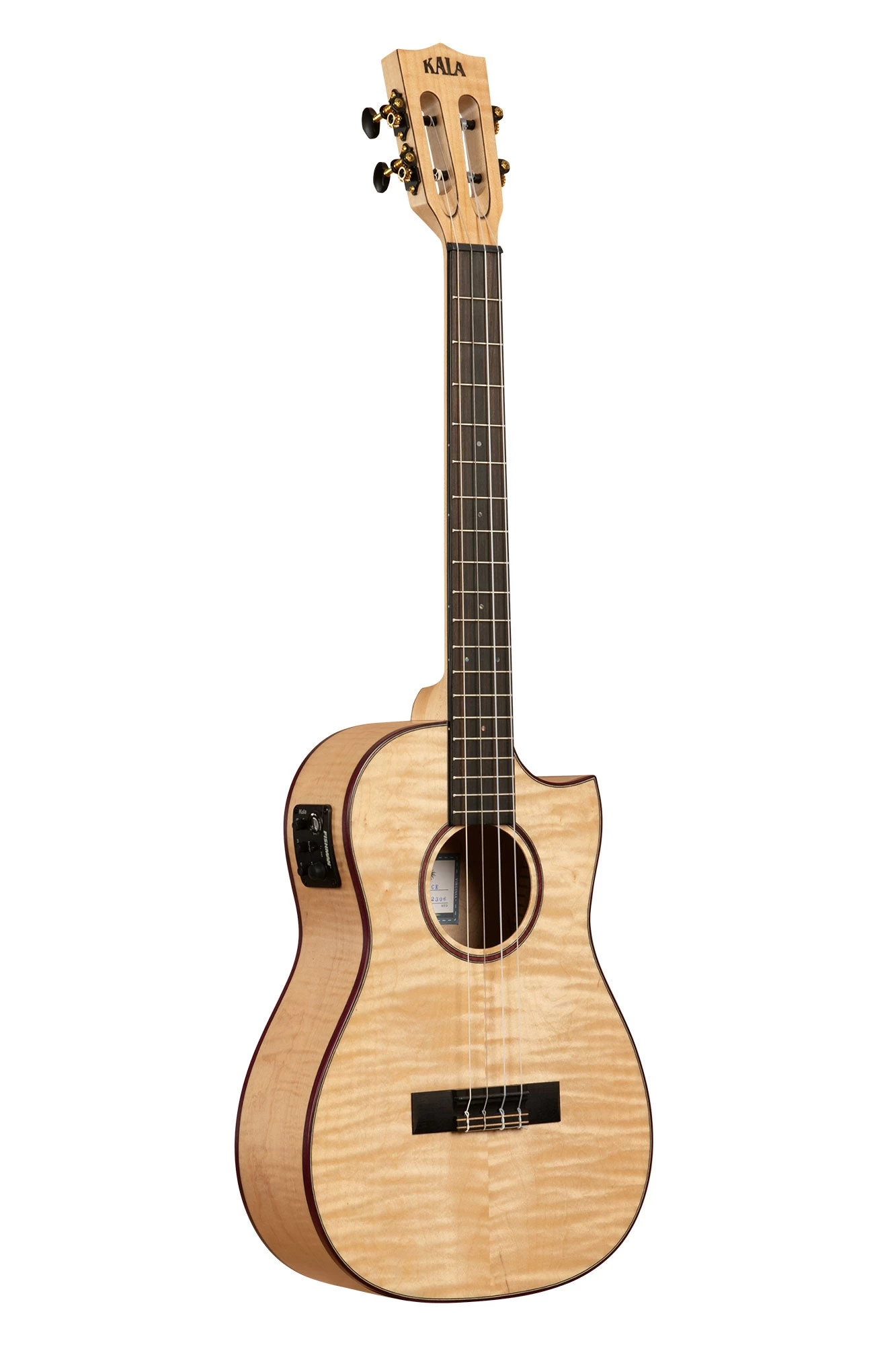 All Solid Flame Maple Cutaway Baritone Ukulele W/ EQ & Bag 3 All Solid Flame Maple Cutaway Baritone Ukulele W/ EQ & Bag