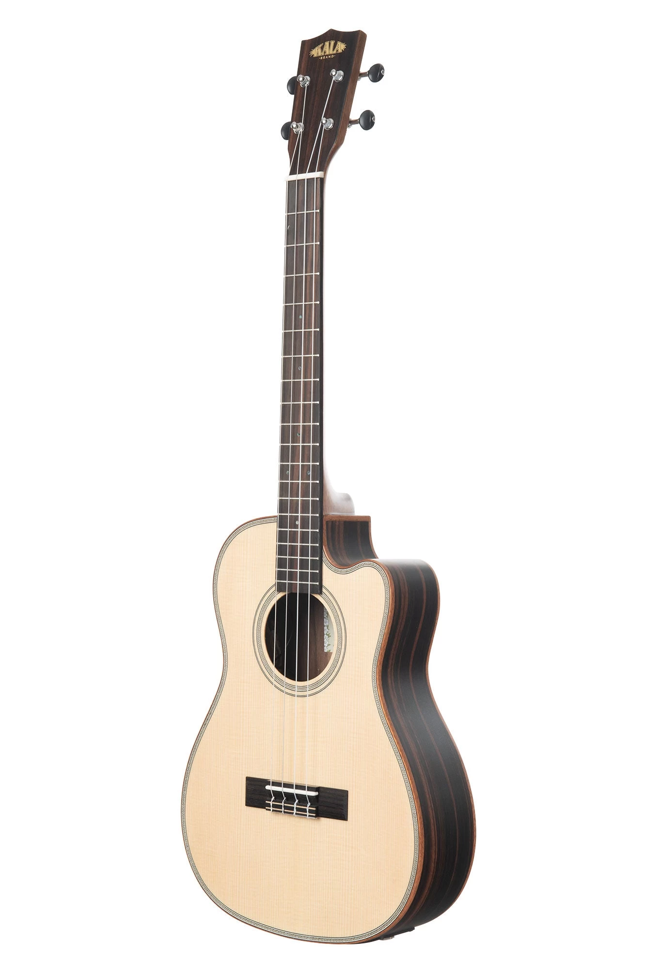 Solid Spruce Top Striped Ebony Baritone Ukulele W/ Cutaway & EQ 6 Solid Spruce Top Striped Ebony Baritone Ukulele W/ Cutaway & EQ - Image 4