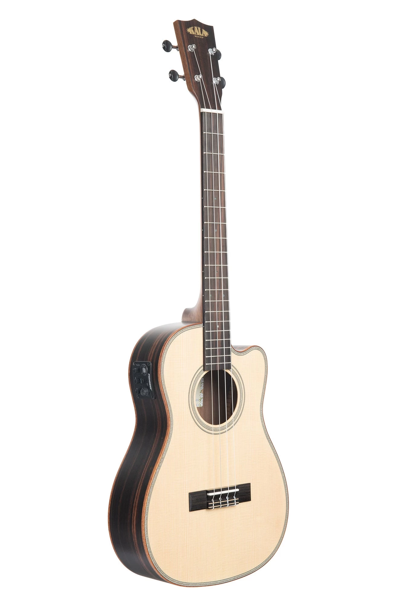 Solid Spruce Top Striped Ebony Baritone Ukulele W/ Cutaway & EQ 3 Solid Spruce Top Striped Ebony Baritone Ukulele W/ Cutaway & EQ
